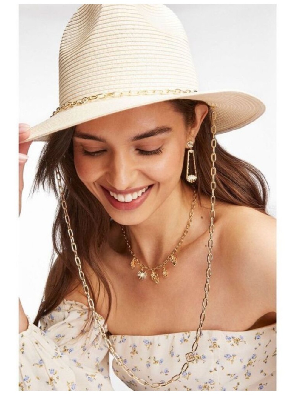 Kendra Scott Pasleigh Panama Gold Chain Chin Strap Hat